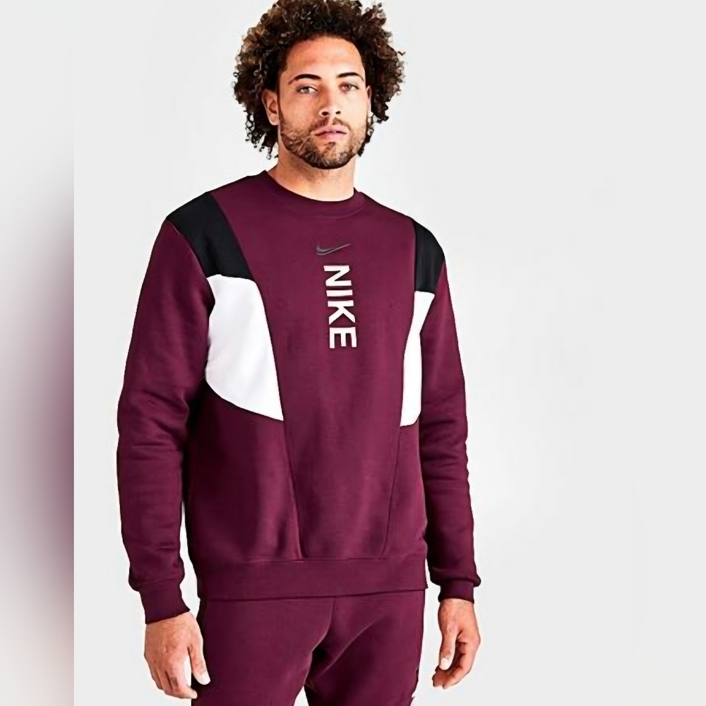 Nike Men's Size Small Hybrid Fleece Sweatshirt Burgundy White Black Swoosh